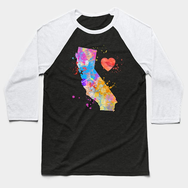 Love California CA Home Paint Splatter Artsy Bright Gift Diea Baseball T-Shirt by joannejgg